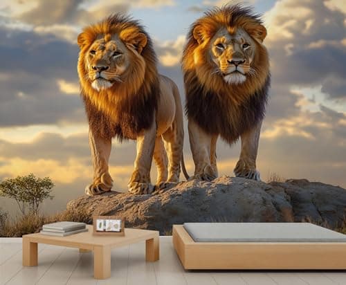 Image of Lion Mural Lion Wallpaper Wild Animals Wall Mural Giant Home Living Room Dining Room Wall Decor Poster (Non-self-Adhesive)