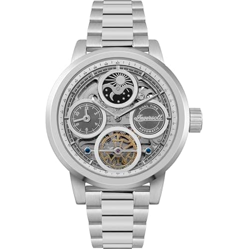 Image of Ingersoll The Arc Mens 44mm Automatic Watch with Silver Skeleton Dial and Silver Stainless Steel Bracelet I16002