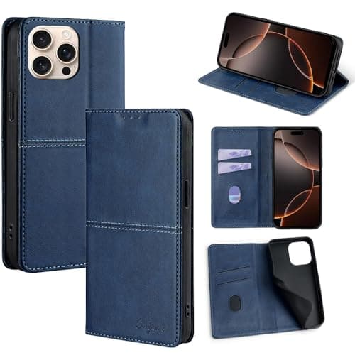 Image of Jiajihua Phone Case Compatible with Huawei Mate 9 Kickstand Flip Wallet Card Slot Magnetic Closure Blue