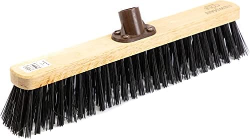 Image of Newman and Cole 18" Wooden Broom Head - Replacement Wooden Broom Head for Outdoor Garden Yard Brush Sweeping - Wood Brush Head Fitted Fixing Bracket Connector (Stiff Synthetic Poly)