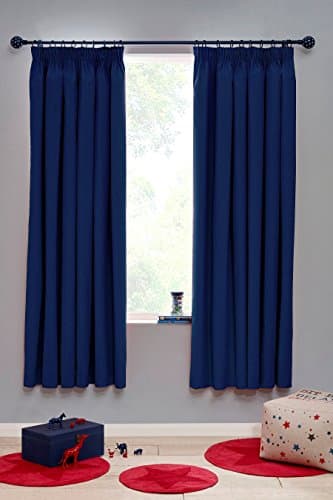 Image of RAYYAN LINEN Thermal Pencil Pleat Blackout Tape Top Pair of Curtains With Free Tiebacks (46" X 54", Royal Blue)