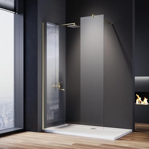 Image of ELEGANT Gold 1000mm Wet Room Shower Screen Panel 8mm Easy Clean Glass Walk in Shower Enclosure