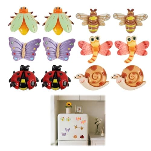 Image of LUCTHY Small Fridge Magnets, 12pcs Whiteboard Magnets Refrigerator Magnets Cute Resin Magnets for Craft, Notice Boards, Cupboard, Door (12, Insect)