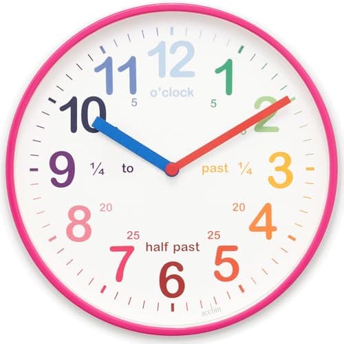 Image of Acctim Wickford Kids Teaching Wall Clock Quartz Rainbow Dial Quarter Markers Pink 20cm 22520