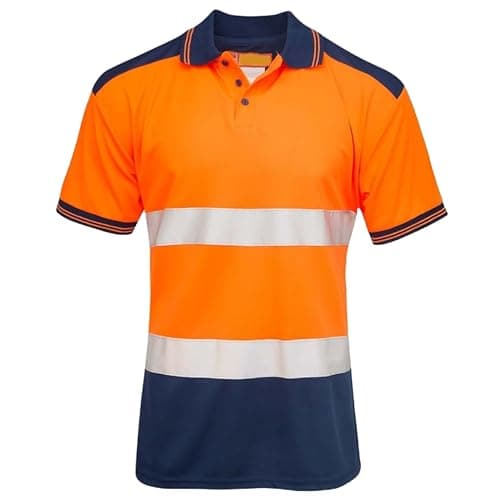 Image of shelikes Mens Hi Vis VIZ Visibility Polo Contrast 2 Two Tone Workwear Tshirt Tee Top [Orange CPK XL]