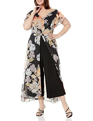 Image of Adrianna Papell Women's Floral Chiffon Jumpsuit, Black Multi, 18