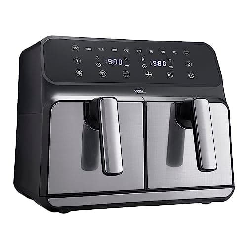 Image of Cooks Professional 8 Litre Dual Digital Air Fryer with Double Twin Basket | Stainless Steel Energy Saving Instant Fryer with Double Drawers & Preset Functions | 8L Capacity (XL) | Silver