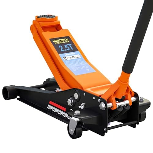 Image of HOMCOM 2.5 Ton Hydraulic Low Profile Floor Jack, Heavy Duty Car Trolley Jack Lift with 7.5-47cm Lifting Range, Dual Piston Pump, Wheels, Non-slip Handle for Car Van Garage Tyre Repair Change, Orange