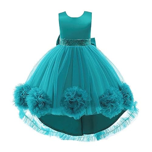 Image of Lito Angels Kids Flower Girl Bridesmaid High Low Dresses Wedding Party Outfit Fancy Ball Gown Occasion Dress Size 5-6 Years, Teal (Tag Number 120)