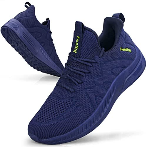 Image of Feethit Trainers Men Running Shoes Tennis Sports Training Walking Gym Athletic Fitness Sneakers Trainers for Men Breathable Lightweight Comfortable Outdoor Flat Shoes for Jogging Blue UK9.5