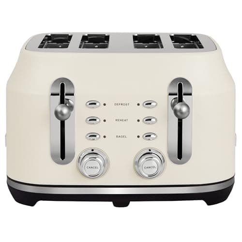 Image of Rangemaster Classic Toaster in Matt Pale Cream with Extra-Wide Slots, 6 Browning Levels, Lift-and-Look Feature, Anti-jam Function, Removable Crumb Tray and 3 Auto-Settings, RMCL4S304CM