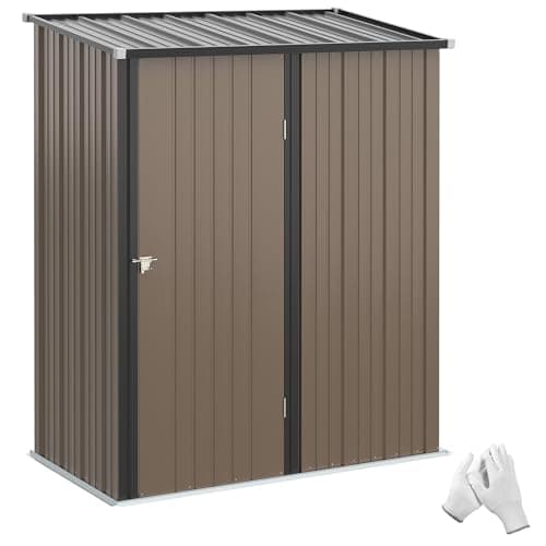 Image of Outsunny 5ft x 3ft Lean to Garden Shed, Metal Outdoor Storage Shed with Single Lockable Door, Tool Storage Shed for Garden, Patio, Brown