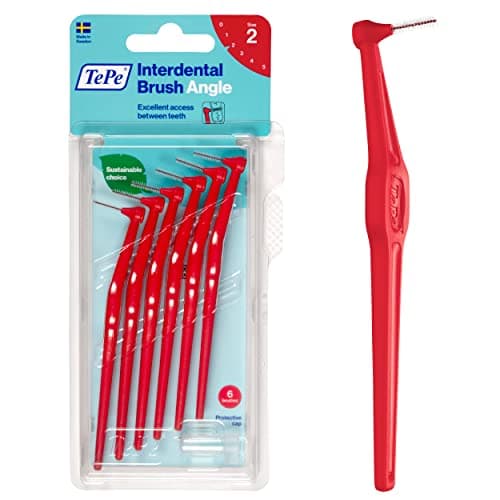 Image of TEPE Interdental Brush Angle Angled Toothbrush for Teeth Cleaning 6 Pieces 0.5mm Extra Small/Small Gaps Red Size 2