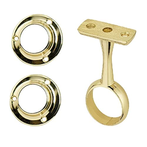Image of Merriway BH04426 (3 Pcs) Brass Plated Wardrobe Rod Rail Centre Support & 2 x End Support Brackets, 25mm (1 inch) - Pack of 3 Pieces