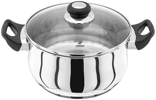 Image of Judge Vista Stainless Steel Large Casserole Pot with Twin Handles 24cm, 4L, Shatterproof Vented Glass Lid, Induction Ready, Oven Safe