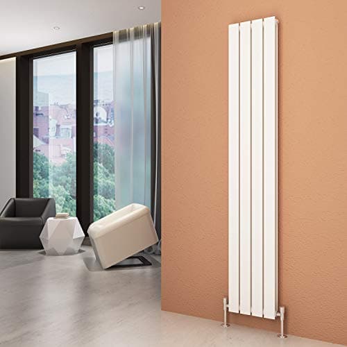 Image of ELEGANT Vertical Column Designer Radiator Tall Upright Flat Panel 1800 x 300 mm White Double Radiators with Free Angled Valves