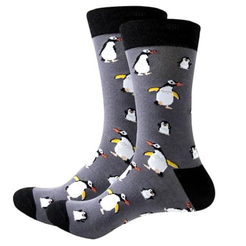 Image of LYF STILE Penguin Cute Novelty Funny Socks - Grey Cotton Blend Gift Mens Womans UK Size 5-11 - 1 Pair