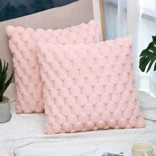 Image of Gemdoit Pack of 2 Pink Plush Cushion Covers 45 x 45 cm, Pineapple Texture Plush Cushion Cover, Home Decoration Pillowcases Suitable for Living Room Sofa Bedroom