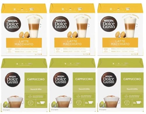 Image of NESCAFÉ DOLCE GUSTO Cappuccino & Latte Macchiato Variety Pack Coffee Pods (Pack of 6, Total 96 Capsules)