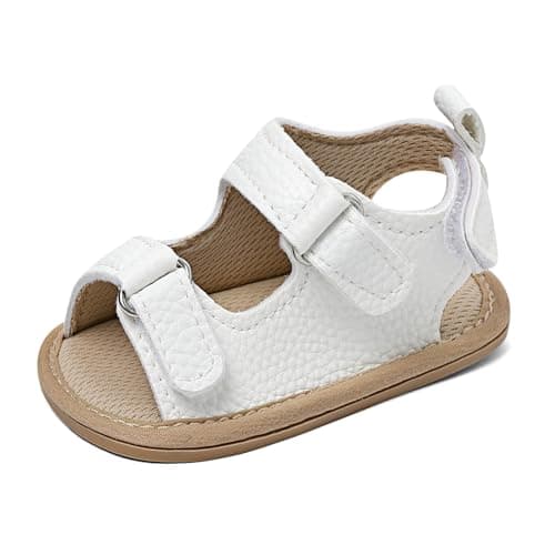 Image of LACOFIA Baby Boy's Sandals Infant Breathable Summer First Walking Shoes with Anti-Slip Soft Sole White 12-18 Months