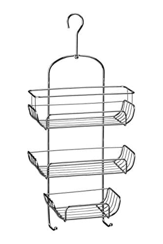 Image of Premier Housewares 3-Tier Shower Caddy / Shelf Silver Small Storage Baskets / Hanging Organiser Chrome Bathroom Caddy / Shower Organiser 25 x 11 x 52