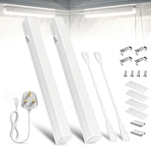 Image of Under Cabinet Kitchen Lights Connectible Hardwired Cupboard LED Lamp with BS Plug and Switch, 5.5W 500LM Cool White 6500K, 11.3 Inch, 2 Pack