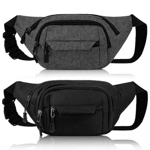 Image of Meng Jiaran 2 Pack Bum Bag Bumbag for Men Women, Waterproof Bumbags for Ladies, 4 Zip Pockets Adjustable Belt Fanny Packs for Sport Running Walking Travel Cycling, Black Grey