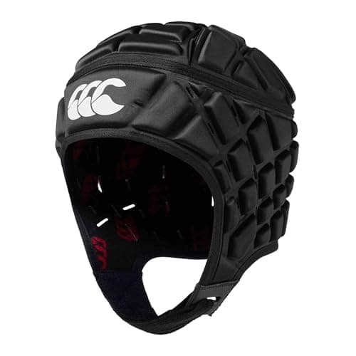 Image of Canterbury Unisex Raze Rugby Headguard | Scrum Cap, Full Coverage | Soft-Edged Chin Strap | Designed Holes Aid Ventilation | Foam Padding Headguard, Black/True Red, L