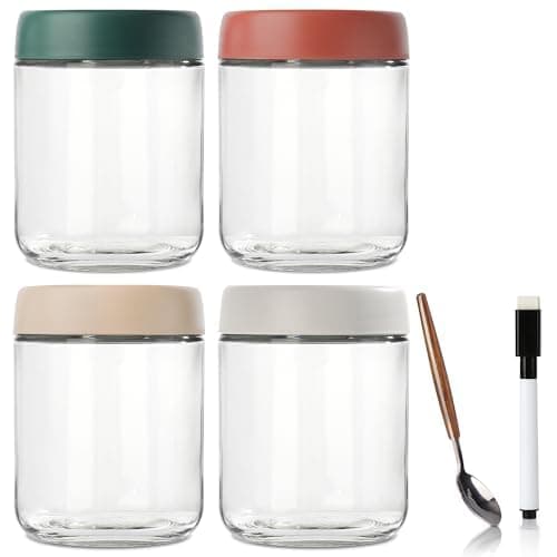 Image of Overnight Oats Jar,Glass Containers With Lids,Mason jars with lids,500ml Glass Jars With Lids-Set Of 4,Overnight Oats Containers,For Yogurt Pot Cereals Milk Fruit Condiment Dressing Sauce Snacks Juice