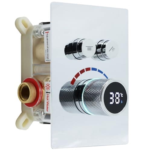 Image of Delnet Solid Brass Shower Mixer Valve, Concealed 2 Way Outlet Digital Display Diverter Valve, Can Use All Options at A Time, Chrome