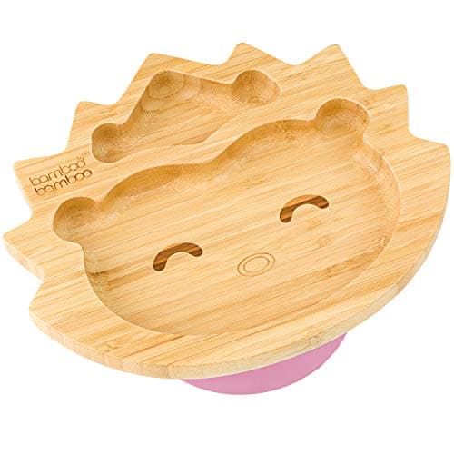 Image of bamboo bamboo Baby Plate and Toddler Plate, Suction Plate for Feeding and Weaning, Bamboo Hedgehog Plate with Secure Suction, Suction Plates for Babies from 6 Months (Hedgehog, Pink)