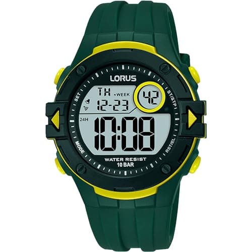 Image of Lorus Men's Digital Quartz Watch with Silicone Strap, Black, Green, Strap.