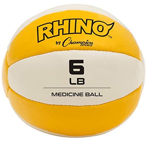 Image of Champion Sports Leather Medicine Ball (Yellow/White, 6-7 lbs)