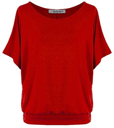 Image of Van Der Rich ® Oversized Bat Sleeve T-Shirt Women (Red, M)