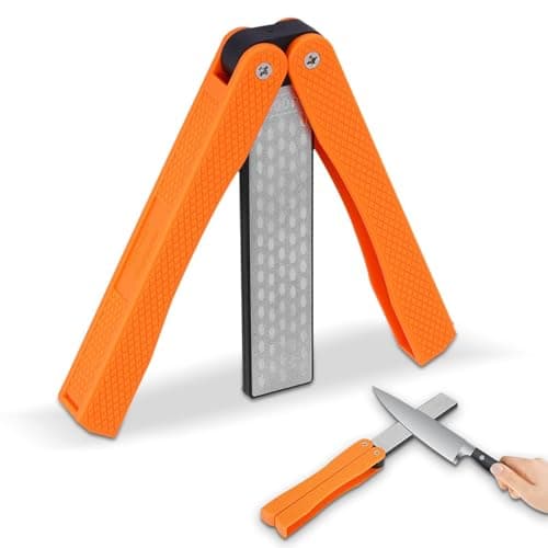 Image of Whetstone Knife Sharpener, 400/600 Grit Handheld Double Sided Sharpening Stone Folding Pocket Diamond Whetstone Scissor Garden Tool Sharpener Sharpening Secateurs for Kitchen Garden (Orange)