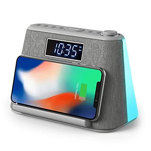 Image of i-box Alarm Clocks Bedside, Alarm Clock with Wireless Charging, Bluetooth Speaker, FM Radio, Qi Wireless Charger, White Noise Machine, Night Light/Mood Light, USB Port, Dimmable, Non Ticking