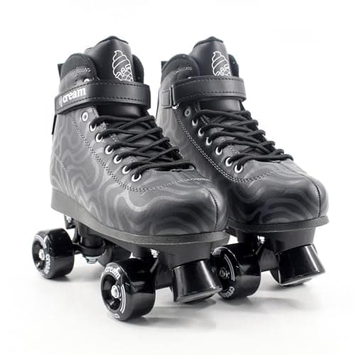 Image of CREAM Scoop Kids Adjustable Quad Roller Skates for Beginners – 4-Size Grow-With-You Fit for Extended Use – Stable 4-Wheel Design for Improved Balance – Boys and Girls (Wave - Black)