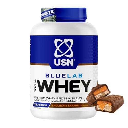 Image of USN BlueLab 100% Whey Protein Powder 2kg (58 Servings) - 24g Protein - Whey Isolate, Hydrolysate & Concentrate Blend - High Protein Shake for Muscle Growth & Recovery - Chocolate Caramel