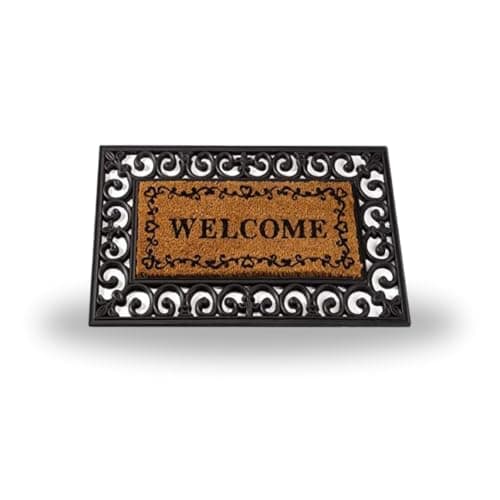 Image of Garden Mile Large Coir Door Mats 23 x 53cm, Non-Slip PVC Backing, Indoor/Outdoor Weather resistant Premium Heavy Duty eco- friendly Thick Coir door mat Dirt trapping entrance door mat (Welcome)