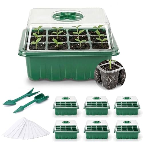 Image of Fox·Bunny Propagator, 6 Pack Propagators for Plants,12-Cell Seed Trays with Lids,Indoor Gardening Kit for Seeds Planting (Green,10 White Labels, 2 Tools)