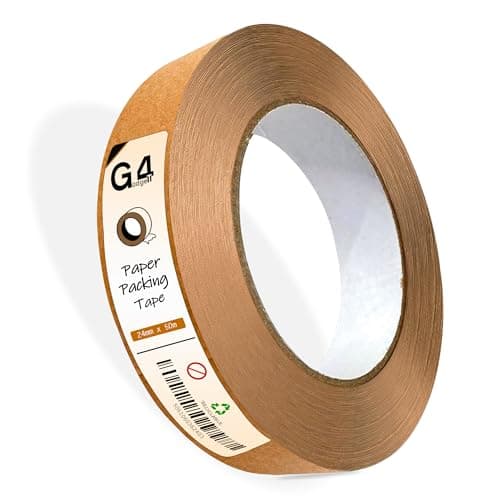 Image of G4GADGET Kraft Paper Packing Tape 24mm x 50m | Strong Brown Paper Tape for Parcel Packing, Picture Framing & Moving Boxes | Eco-Friendly & Recyclable