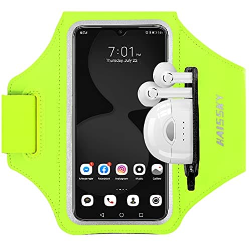 Image of HAISSKY Running Armband with Earbuds Bag Running Phone Holder for iPhone 17 Pro Max/16 Pro/15 Pro Max/14/13 Pro/12/11 Plus Sports Arm Phone Holder with Zipper Pocket for Phones up to 6.9"