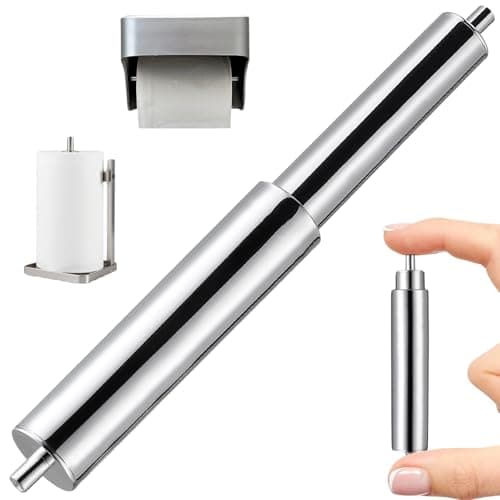 Image of jojofuny Adjustable Toilet Roll Holder Insert - 11cm to 16.5cm Spring-Loaded Spindle - Chrome-Plated Plastic Replacement Rod for Bathroom Tissue Dispenser