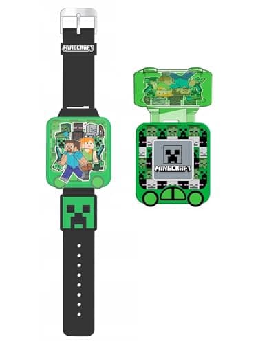 Image of SRV Hub Minecraft Educational Digital Clock - LED Smart Watch for Boys with 5 Fun Learning Games, Timer, Alarm, Stopwatch, 10 Clock Faces, Blue Silicone Strap – Ages 4+