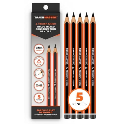 Image of TRADEMASTER Carpenters Pencils Pack of 5 | Builders Pencil with TriGrip Jumbo Barrel - Construction Pencils Having Hard Lead for Marking Wood, Brick, Concrete & Plasterboard | Work Pencil for Builders