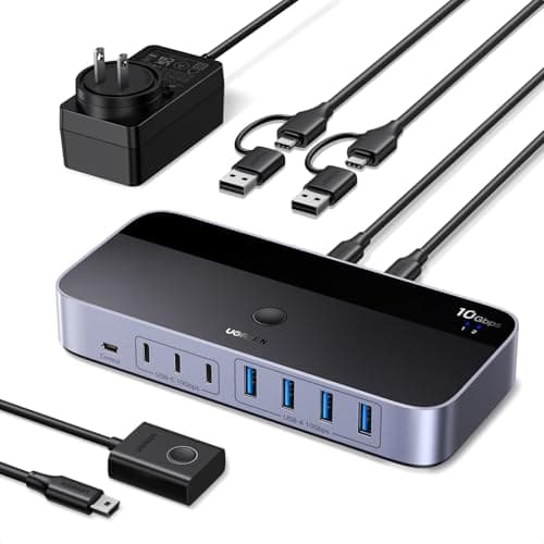 Image of UGREEN 2 in 7 USB C Switch, 10Gbps USB 3.2 Switcher, 2PC Share 3 x Type C & 4 x Type A Devices Switch with Desktop Controller & 2 x C Cables & C to A Adapter for Keyboard, Mouse, Printer