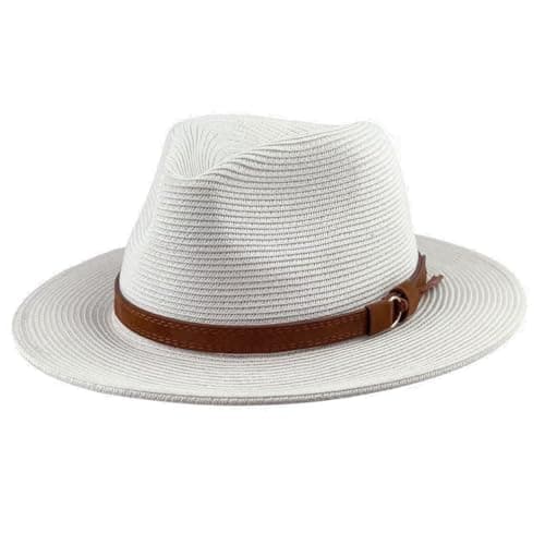 Image of FREEBIRD99 Unisex Wide Brim Straw Panama Fedora Hat Summer Beach Sun Hat for Men Women (UK, Numeric, 7, 7 1/4, #1 White)