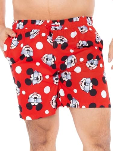 Image of Disney Men’s Swim Shorts | Mickey Mouse Swimming Trunks | Men’s Swim Shorts & Trunks | Red Large