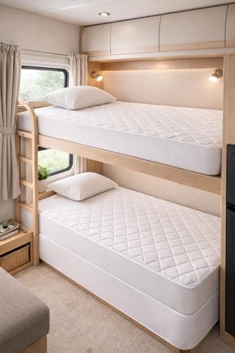 Image of Bunk Bed Quilted Mattress Protector Small Single Bed – Super Soft Fitted Cover, Ideal for Bunk Beds & Caravans