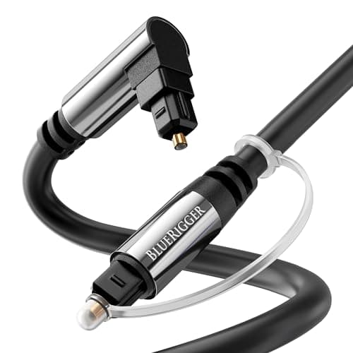Image of BlueRigger Digital Optical Audio Toslink Cable (3M, 90° Angled to Straight Fiber Optic, Aluminum Shell, 24K Gold-Plated),Compatible with Home Theatre, Xbox, Playstation PS5/PS4 – Premium Series